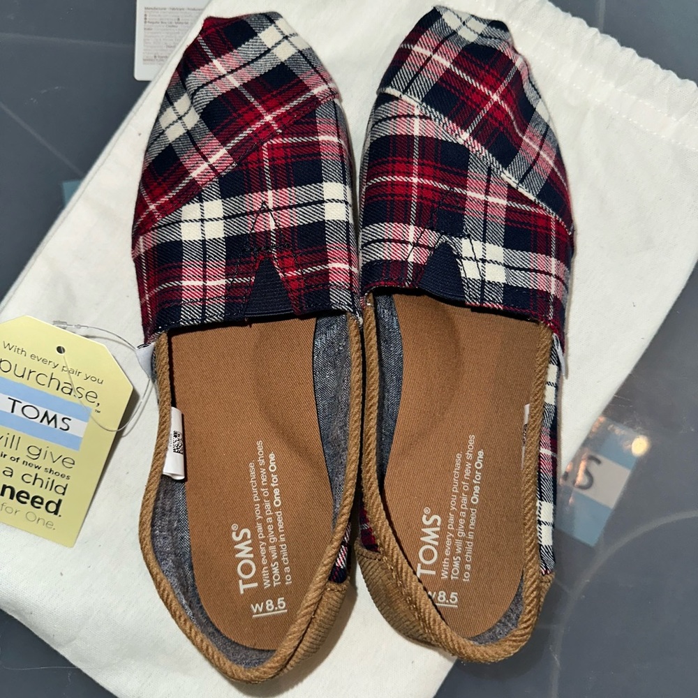 TOMS Red Checkered Plaid canvas